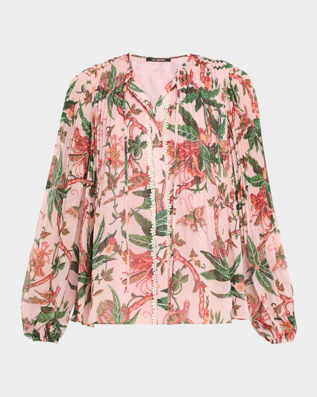 Helen Pleated Floral-Print Blous